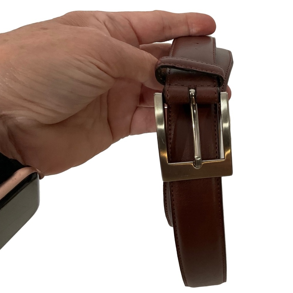 Brown Leather Belt Handcrafted in China; with Silver Buckle Hardware Size 46/115